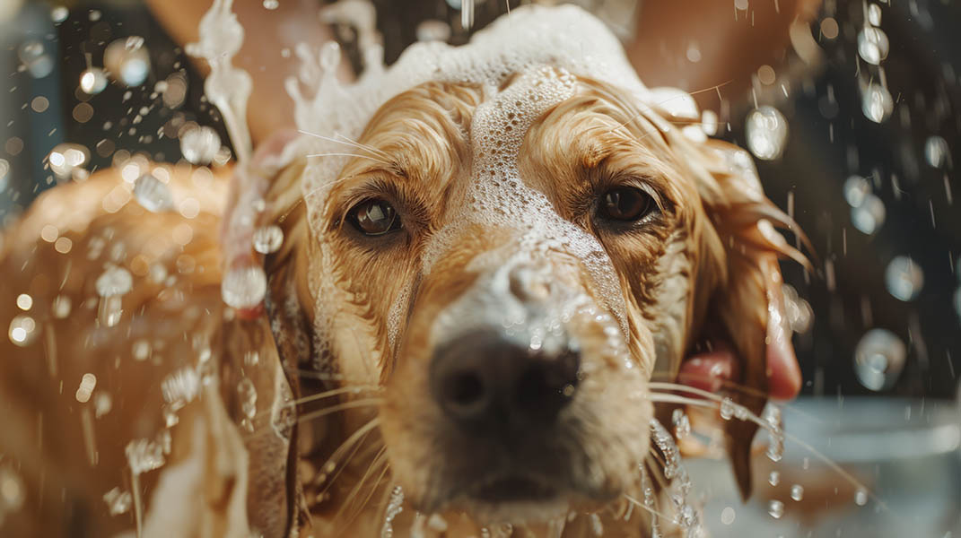 Chien pendant toilettage